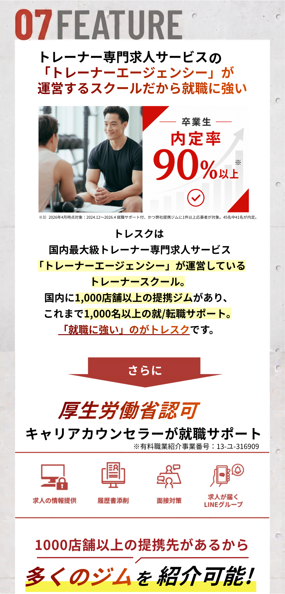 トレスクの特徴7：1000店舗以上の提携先があるから多くのジムを紹介可能.